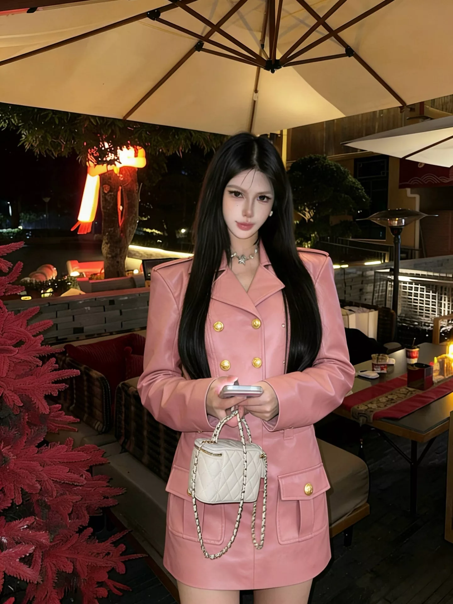 베르사체 마카롱 컬러 양가죽 크롭 재킷 미니 스커트 투피스 상세 이미지 17