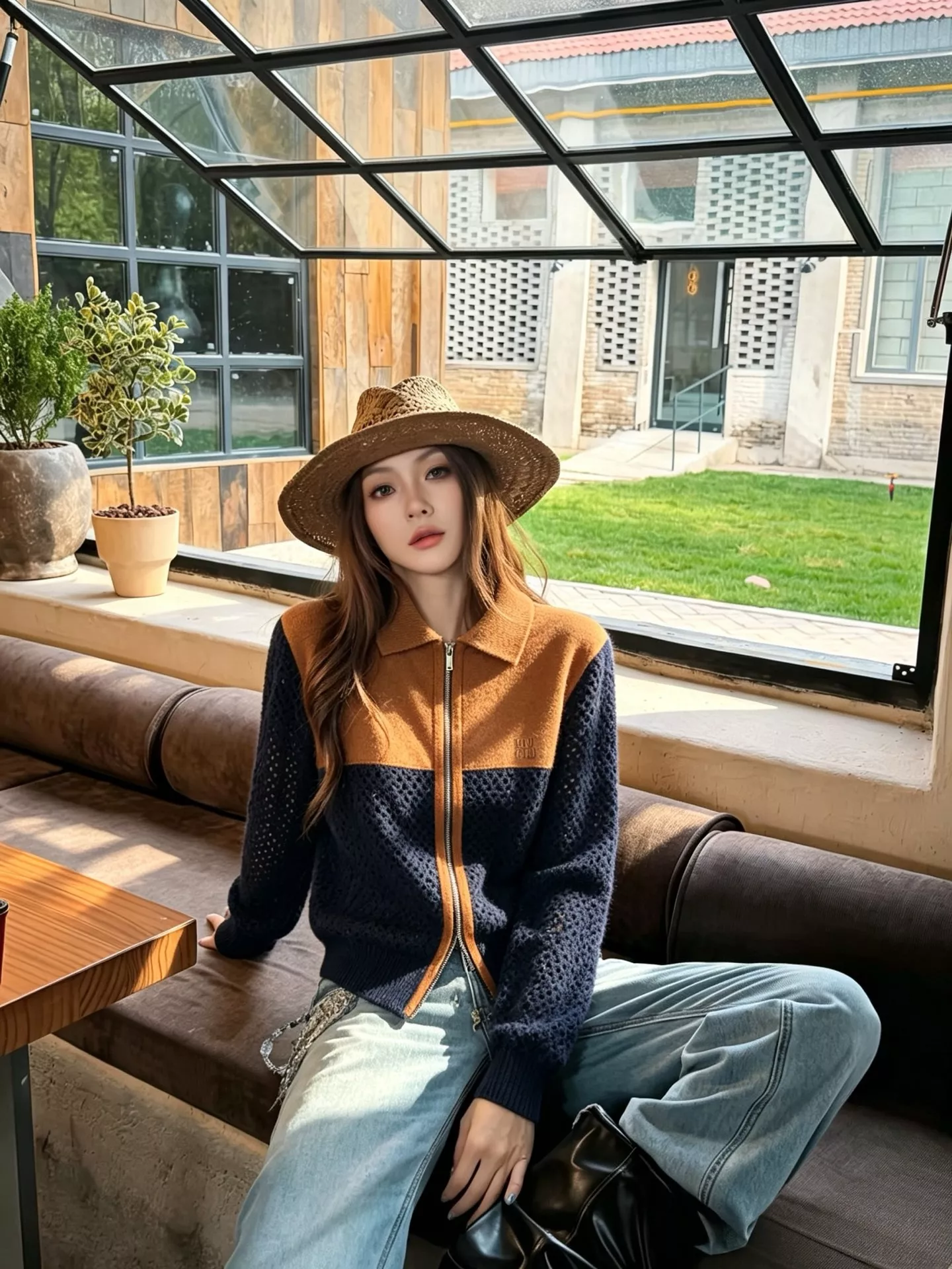 미우미우 배색 스웨이드 포인트 펀칭 니트 재킷 상세 이미지 13