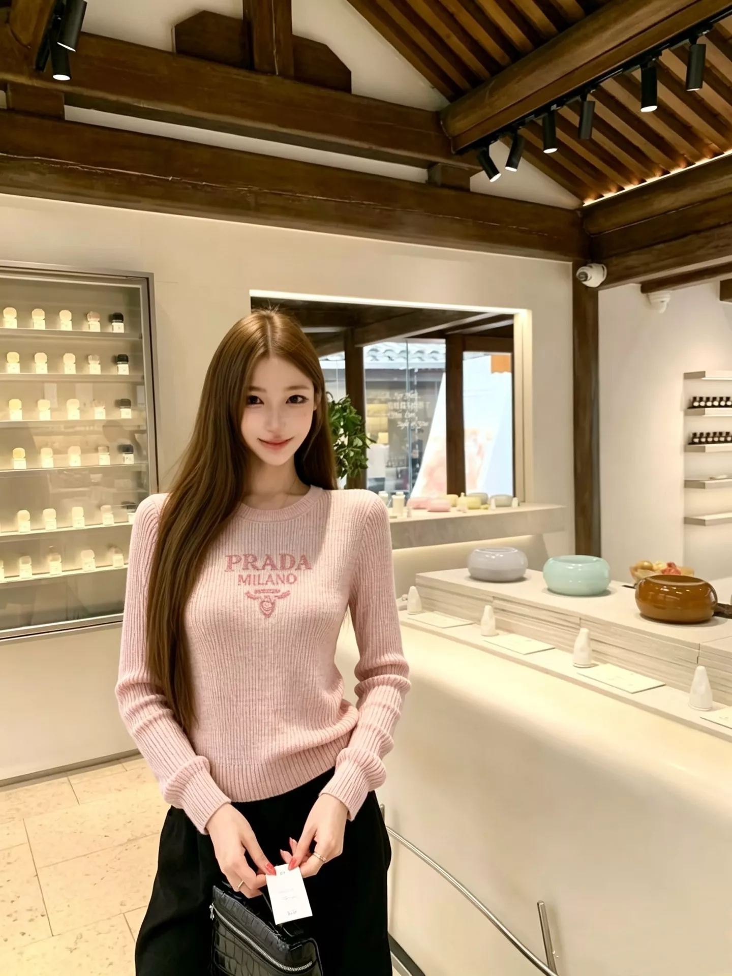 프라다 세로 골지 플로킹 로고 긴소매 니트 상세 이미지 16