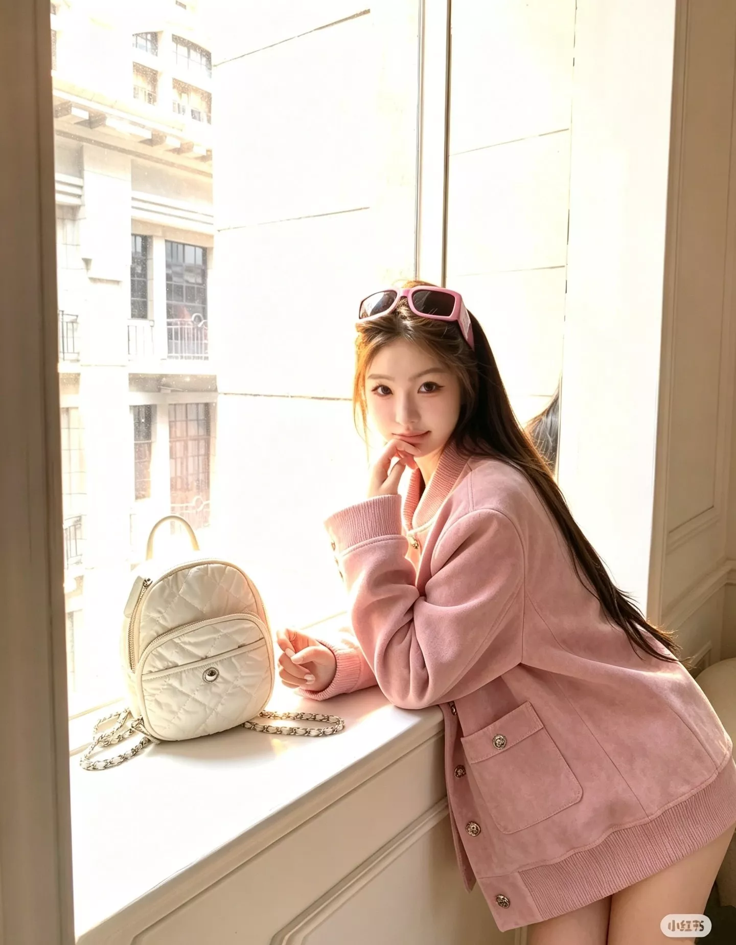 샤넬 스웨이드 질감 크롭 버튼 바시티 재킷 상세 이미지 19