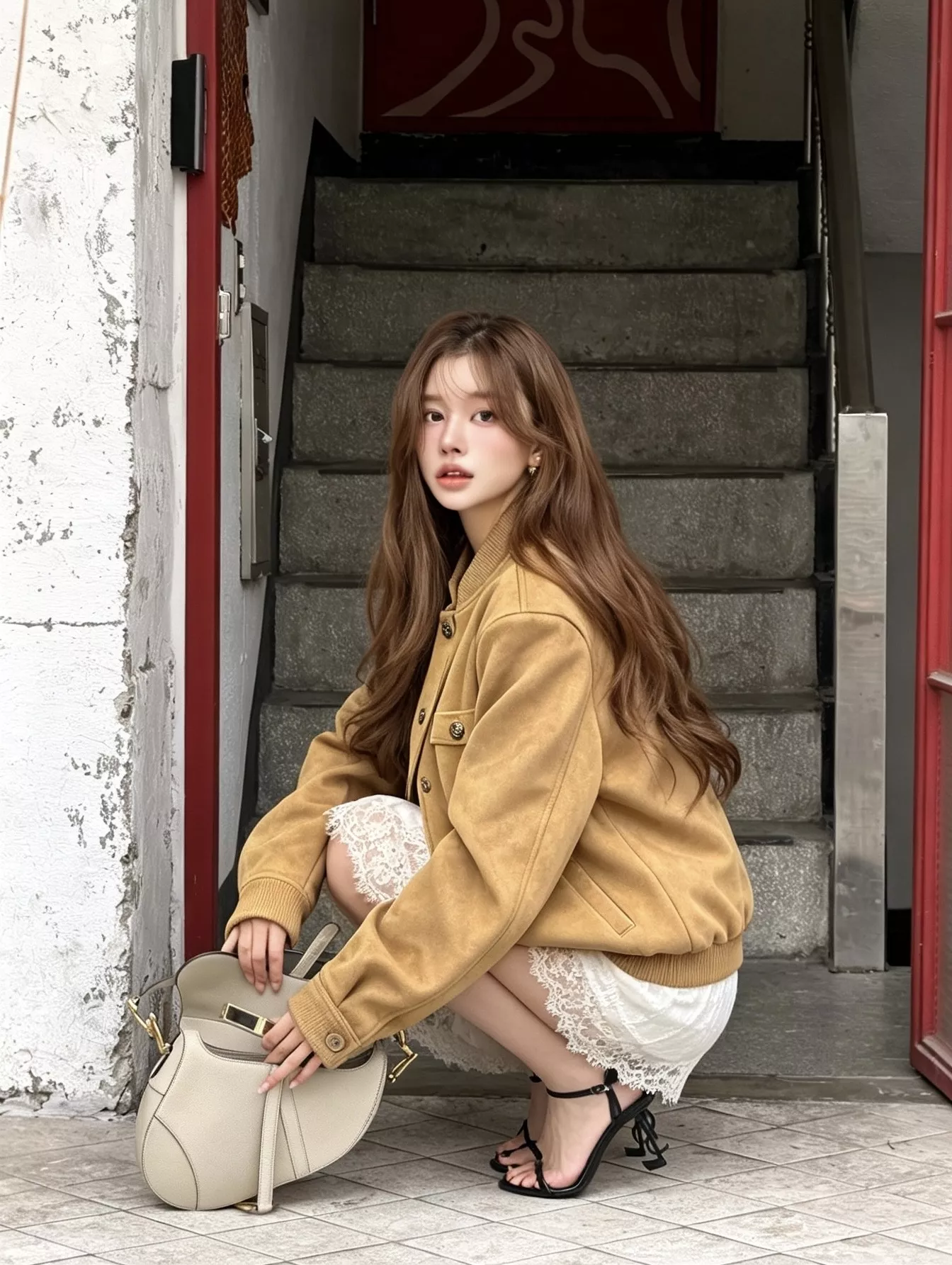샤넬 스웨이드 질감 크롭 버튼 바시티 재킷 상세 이미지 15