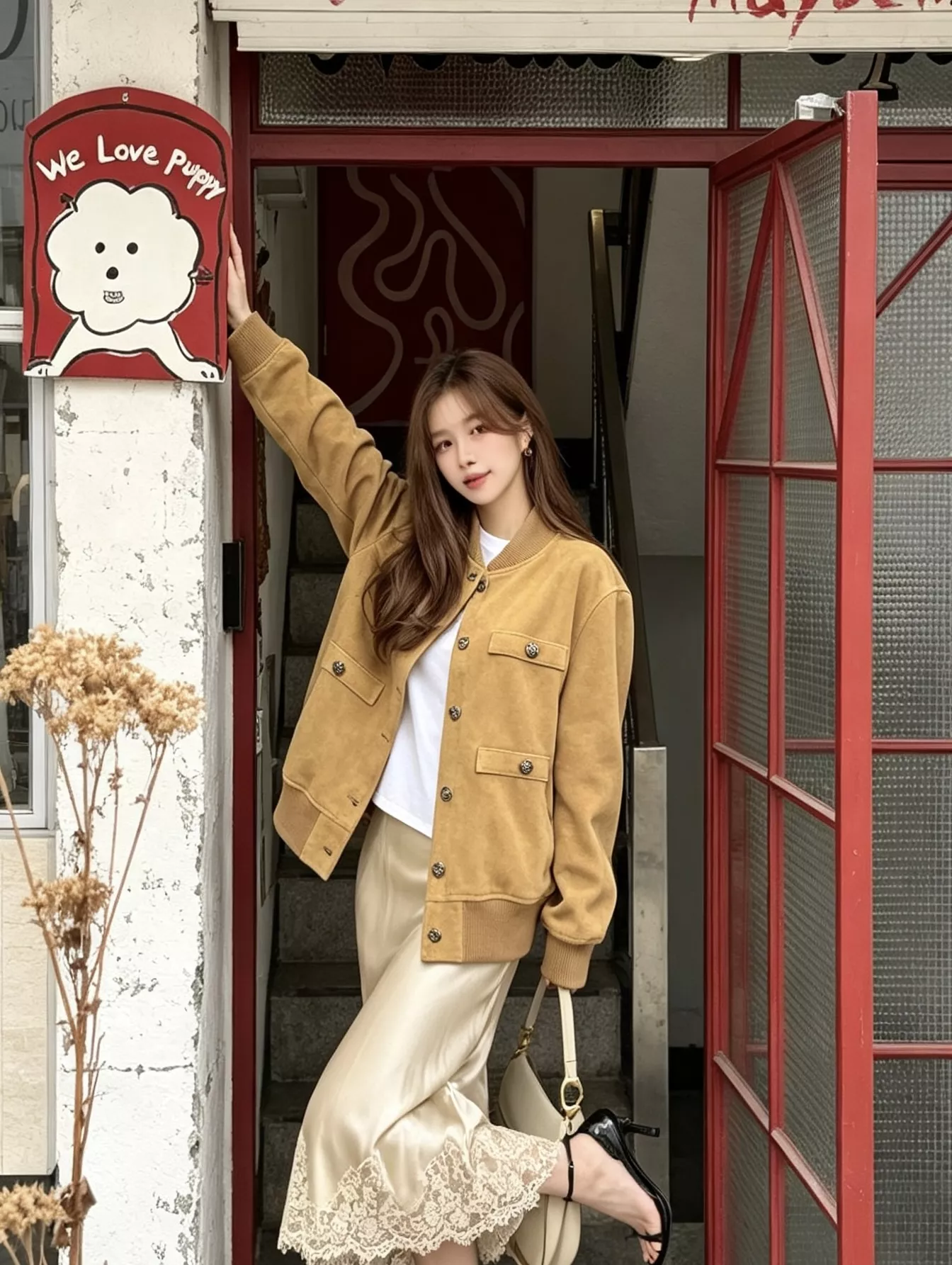 샤넬 스웨이드 질감 크롭 버튼 바시티 재킷 상세 이미지 14