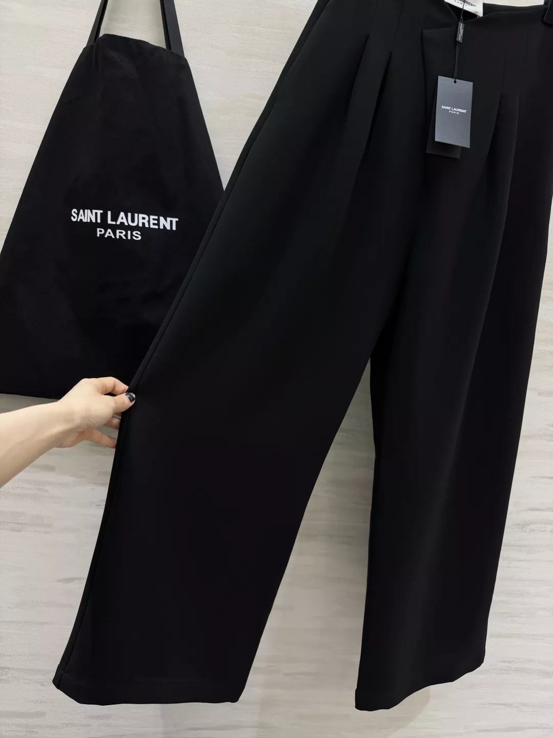 입생로랑 브이 크로스 하이웨이스트 와이드 슬랙스 팬츠 상세 이미지 5