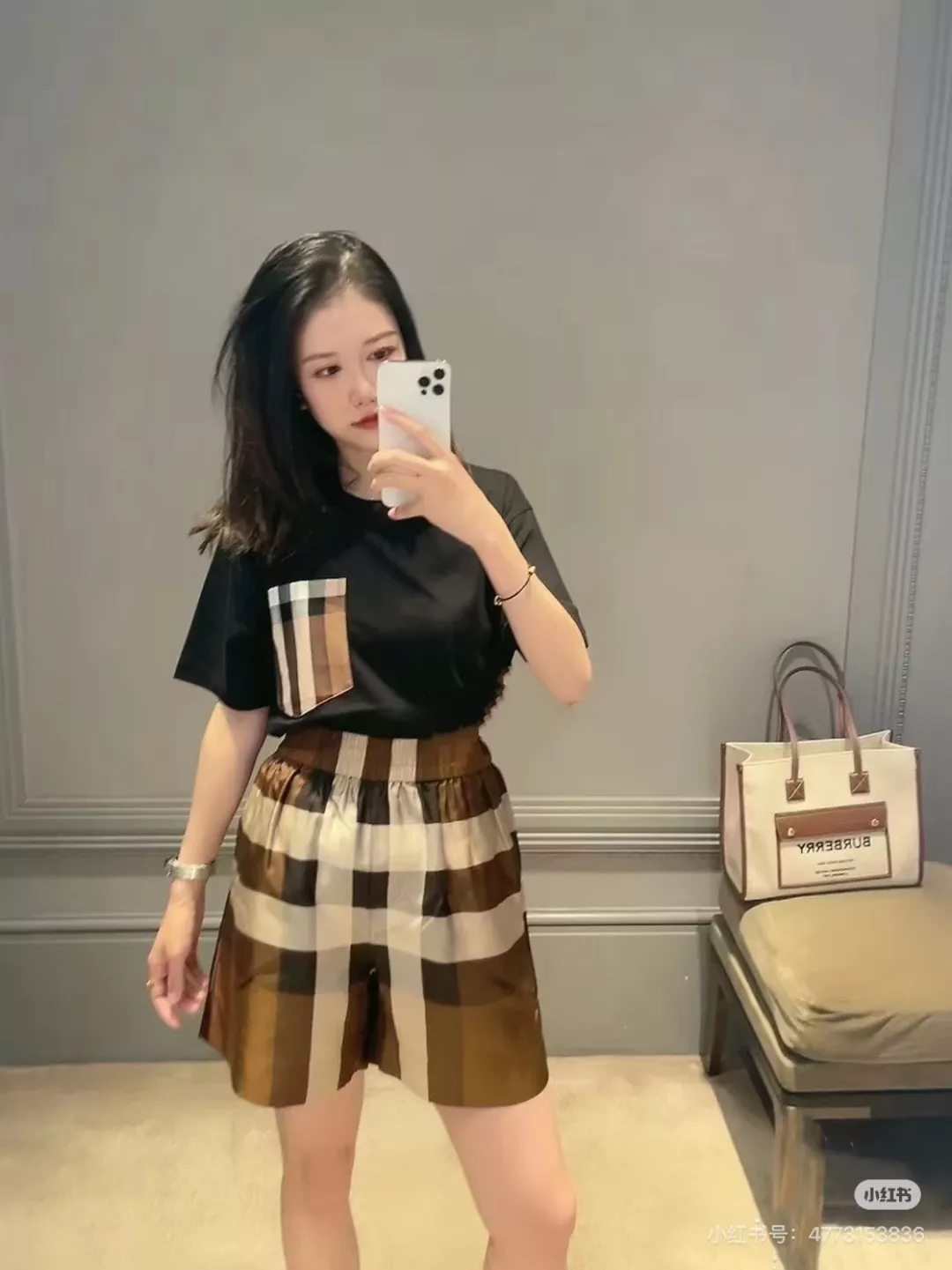 버버리 체크 패턴 밴딩 와이드 하프 팬츠 상세 이미지 9