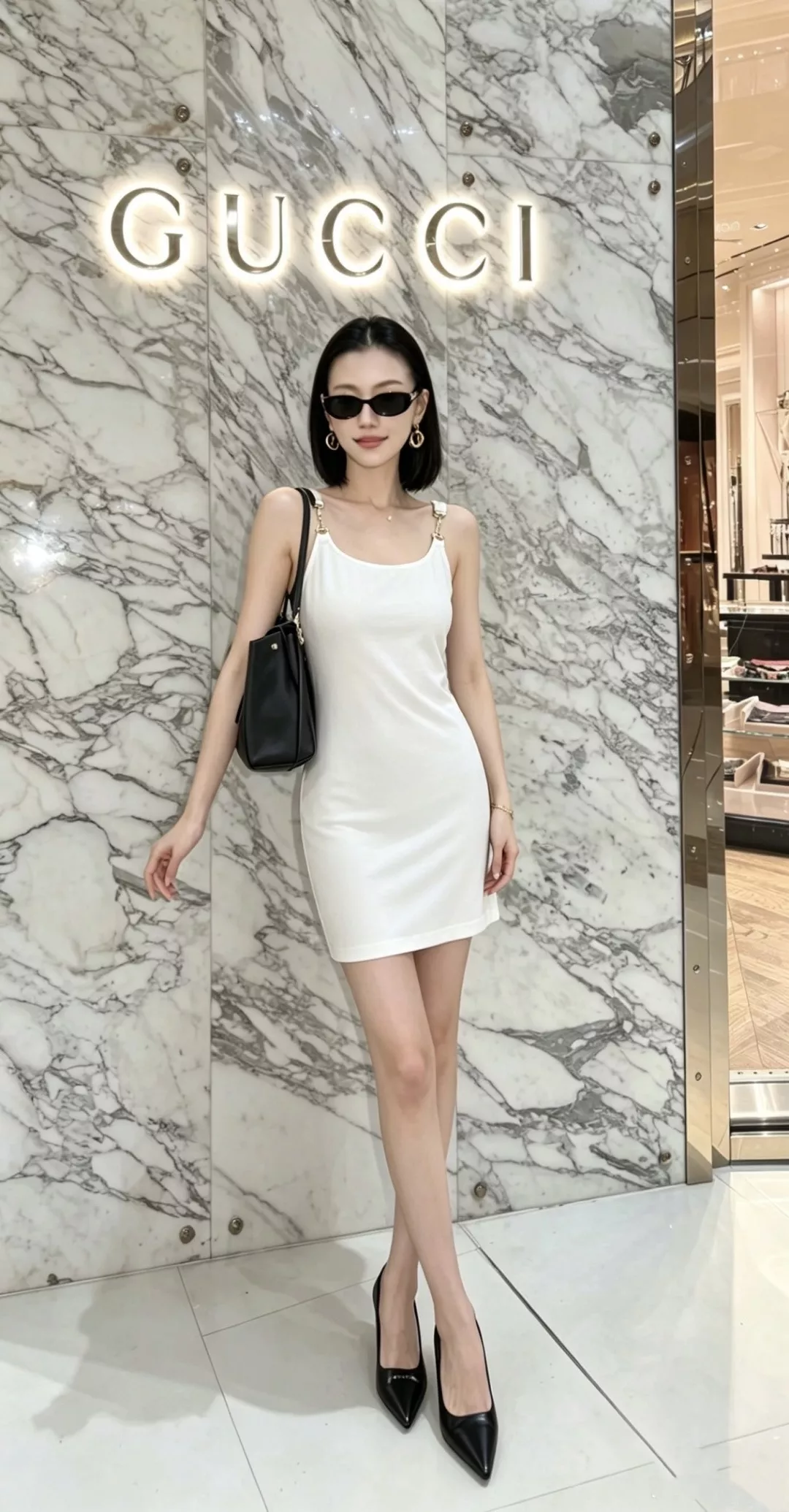 구찌 홀스빗 장식 스퀘어넥 니트 슬리브리스 원피스 상세 이미지 10