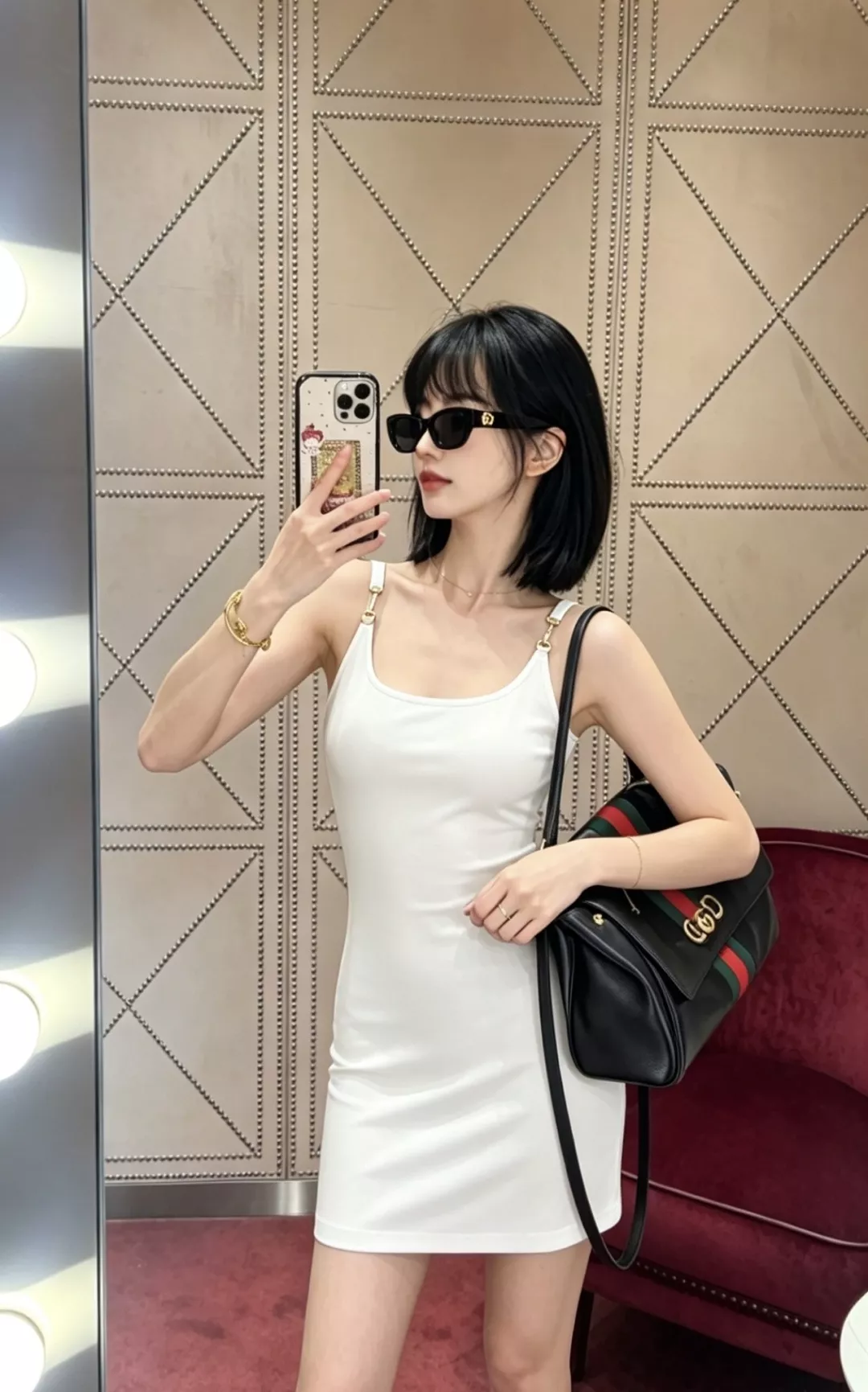 구찌 홀스빗 장식 스퀘어넥 니트 슬리브리스 원피스 상세 이미지 16