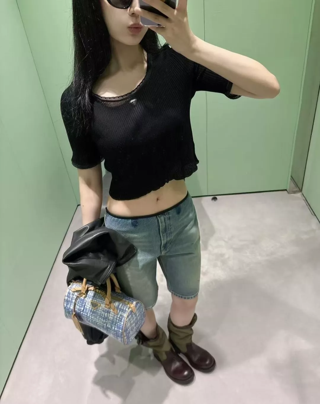 프라다 배색 밴딩 워싱 데님 5부 팬츠 상세 이미지 16