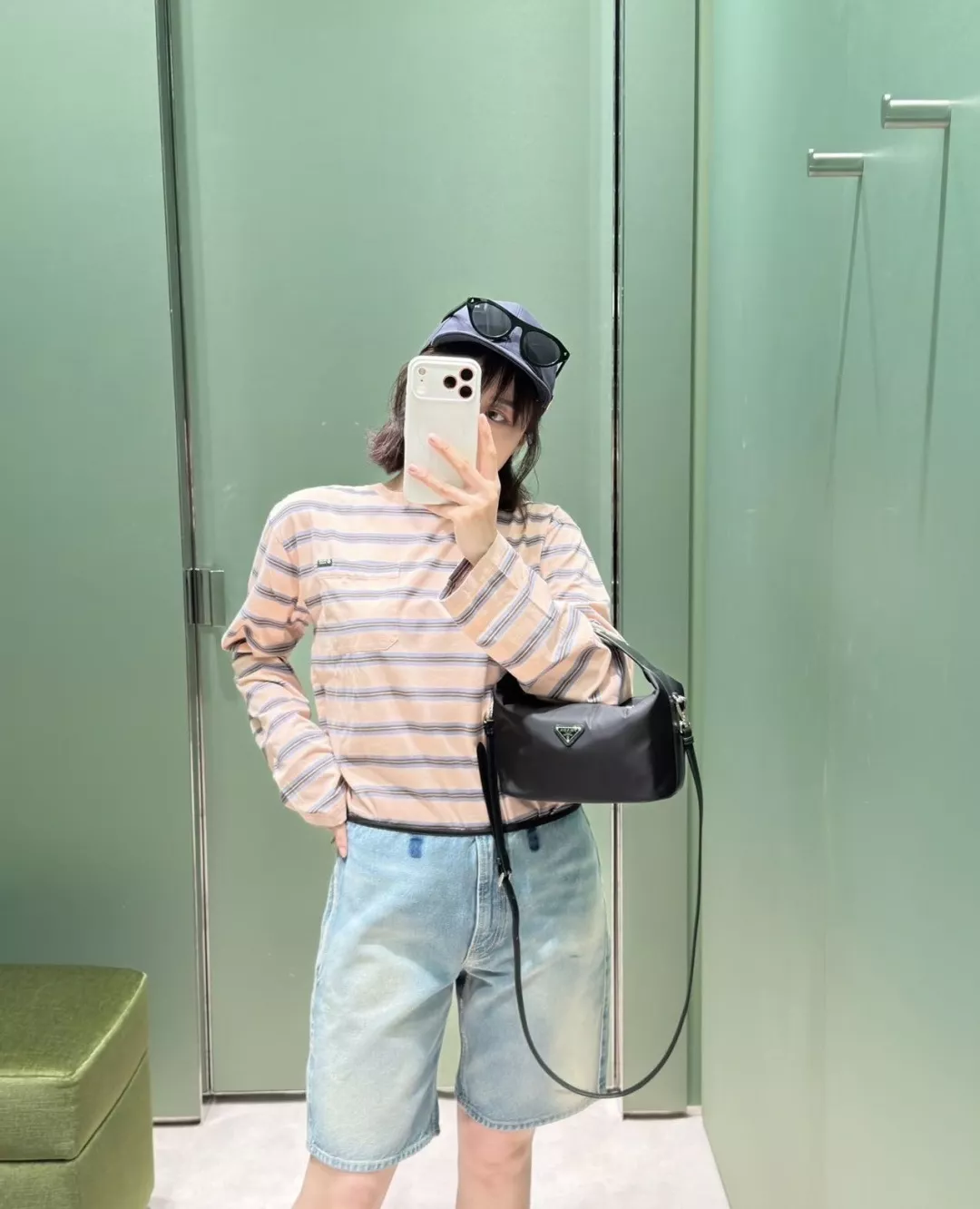 프라다 배색 밴딩 워싱 데님 5부 팬츠 상세 이미지 18