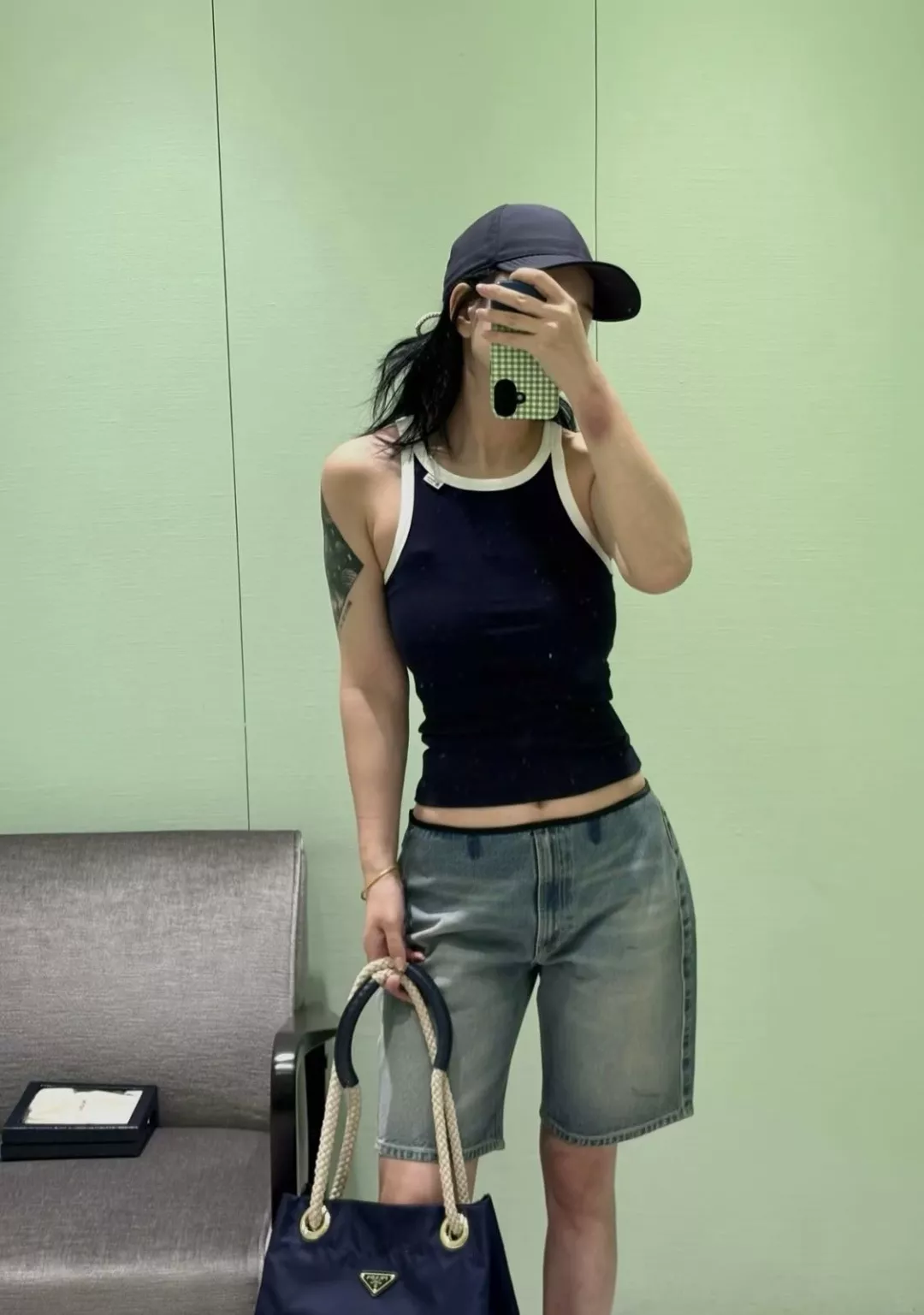 프라다 배색 밴딩 워싱 데님 5부 팬츠 상세 이미지 17