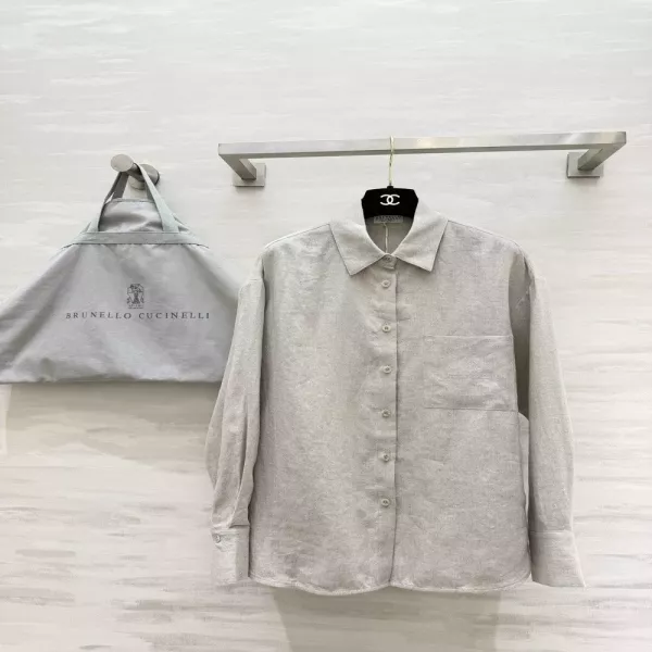 브루넬로쿠치넬리 내추럴 린넨 루즈핏 긴소매 셔츠