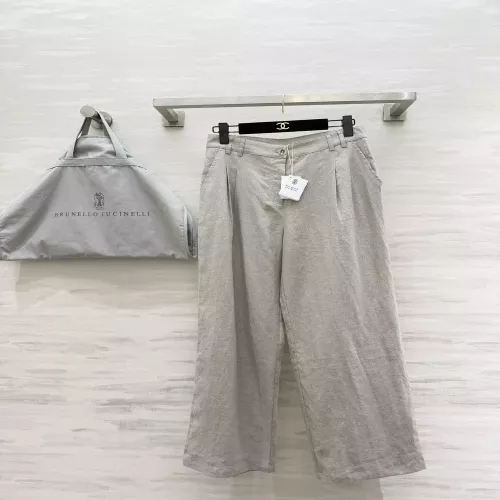 브루넬로쿠치넬리 더블 플리츠 하이웨이스트 린넨 와이드 슬랙스