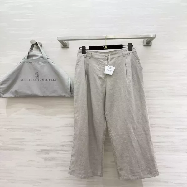 브루넬로쿠치넬리 더블 플리츠 하이웨이스트 린넨 와이드 슬랙스