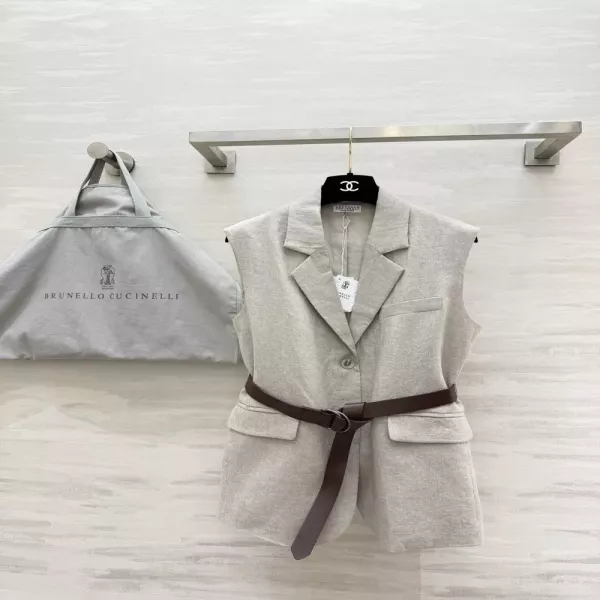 브루넬로쿠치넬리 린넨 노치드칼라 벨트 버튼 베스트