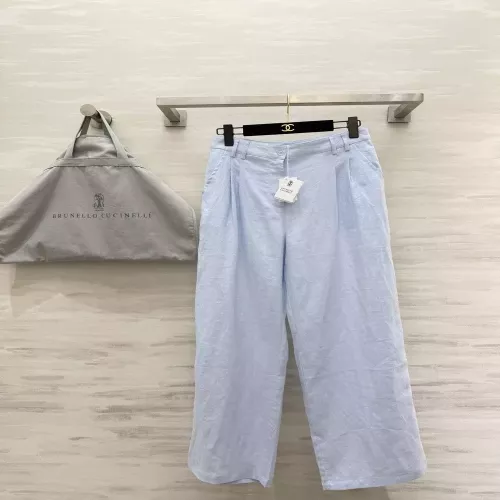 브루넬로쿠치넬리 리넨 더블 플리츠 하이웨이스트 와이드 슬랙스