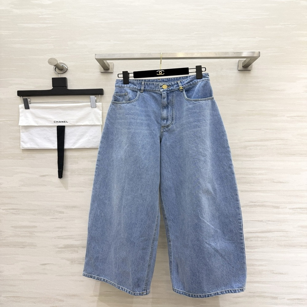 샤넬 와이드 레그 하이웨이스트 데님 팬츠