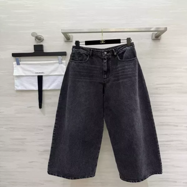 샤넬 와이드 레그 데님 팬츠