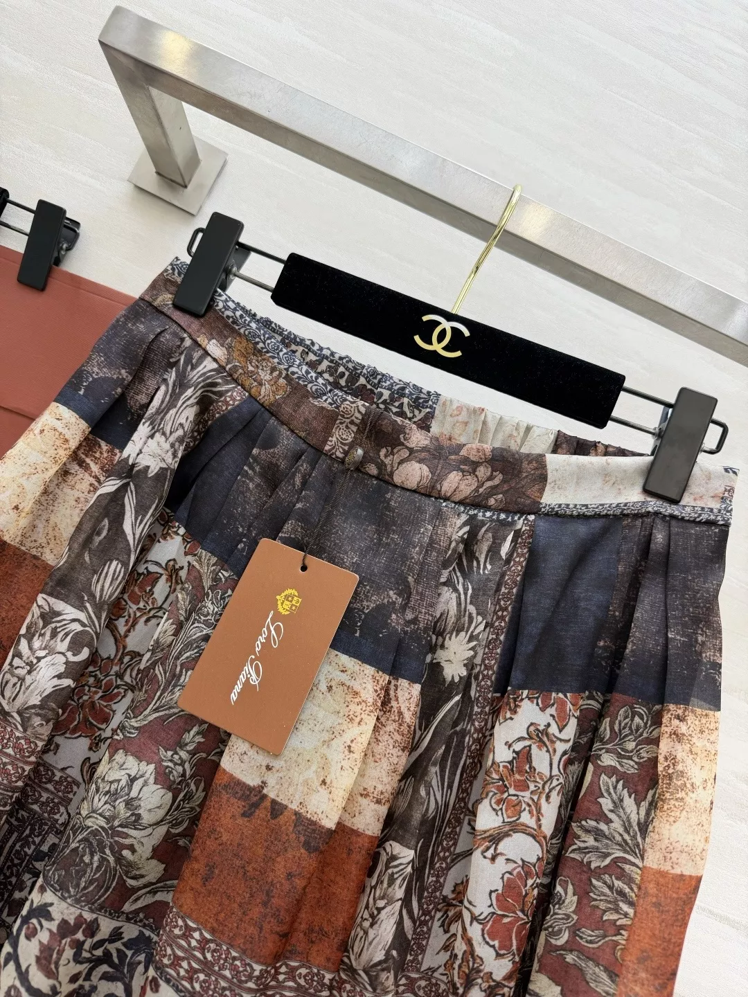 로로피아나 빈티지 패치워크 플라워 실크 오간자 새틴 롱 스커트 상세 이미지 3