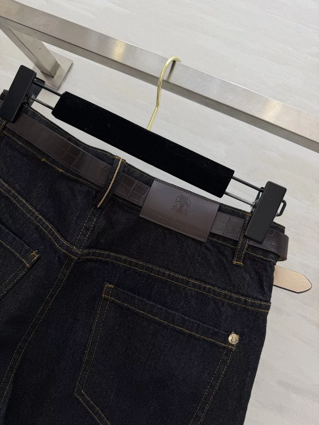 브루넬로쿠치넬리 원색 데님 벨트 와이드 크롭 팬츠 상세 이미지 7
