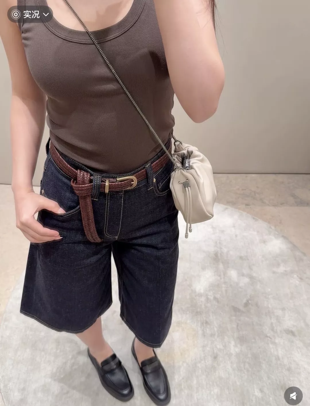 브루넬로쿠치넬리 원색 데님 벨트 와이드 크롭 팬츠 상세 이미지 18