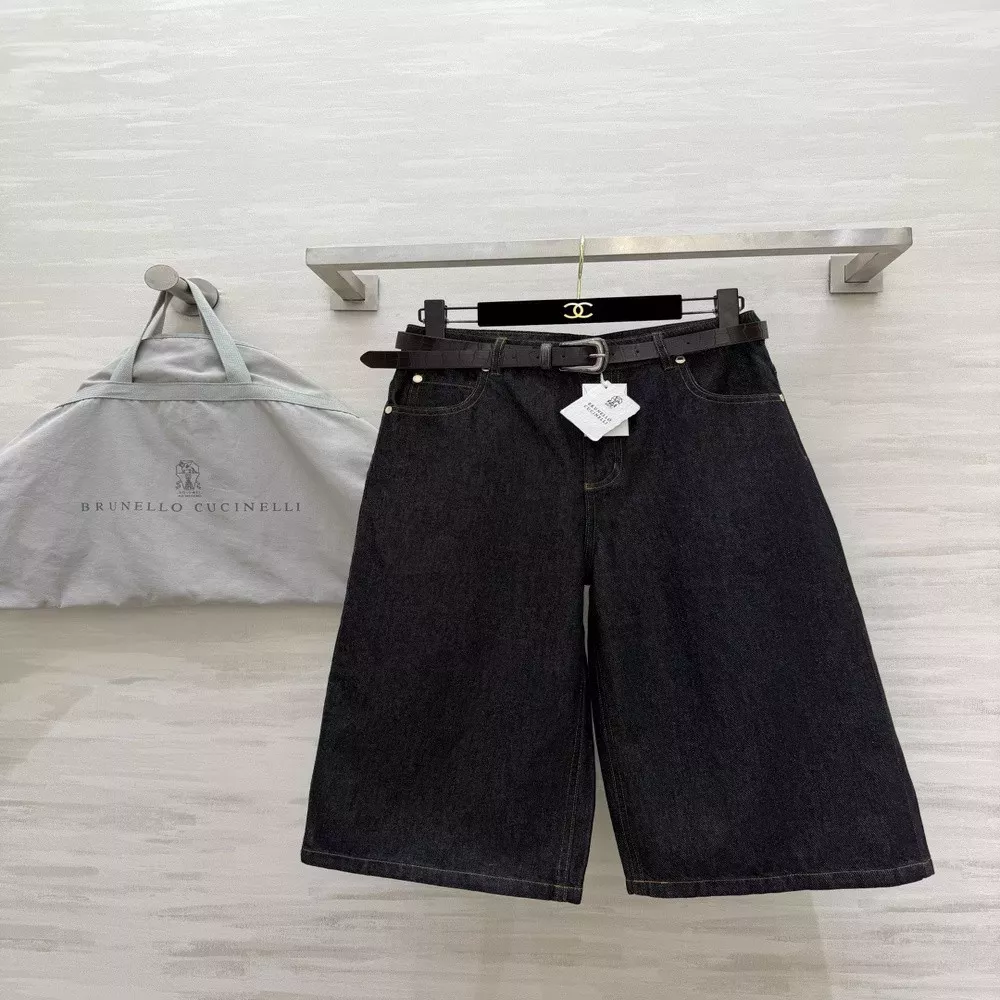 브루넬로쿠치넬리 원색 데님 벨트 와이드 크롭 팬츠