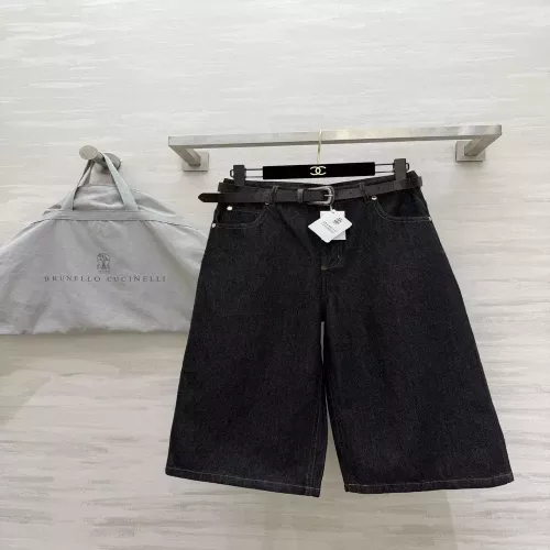 브루넬로쿠치넬리 원색 데님 벨트 와이드 크롭 팬츠
