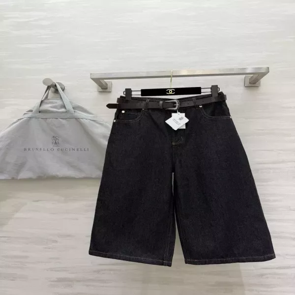 브루넬로쿠치넬리 원색 데님 벨트 와이드 크롭 팬츠