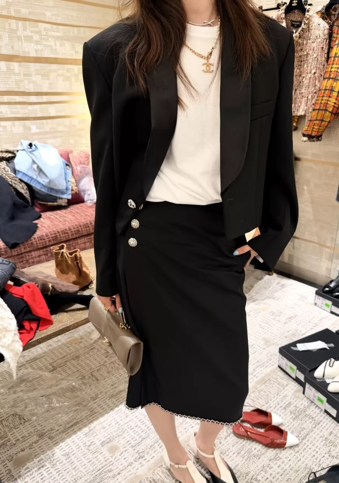 샤넬 랩 스타일 까멜리아 버튼 롱 스커트 상세 이미지 11