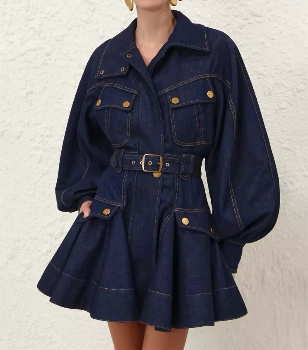 짐머만 하이넥 멀티포켓 벨트 데님 머메이드 원피스 상세 이미지 11