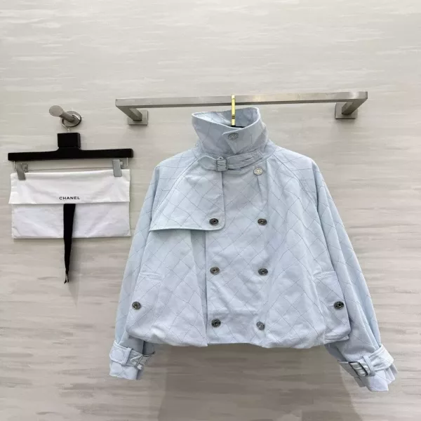샤넬 퀼팅 하이넥 더블버튼 쇼트 재킷