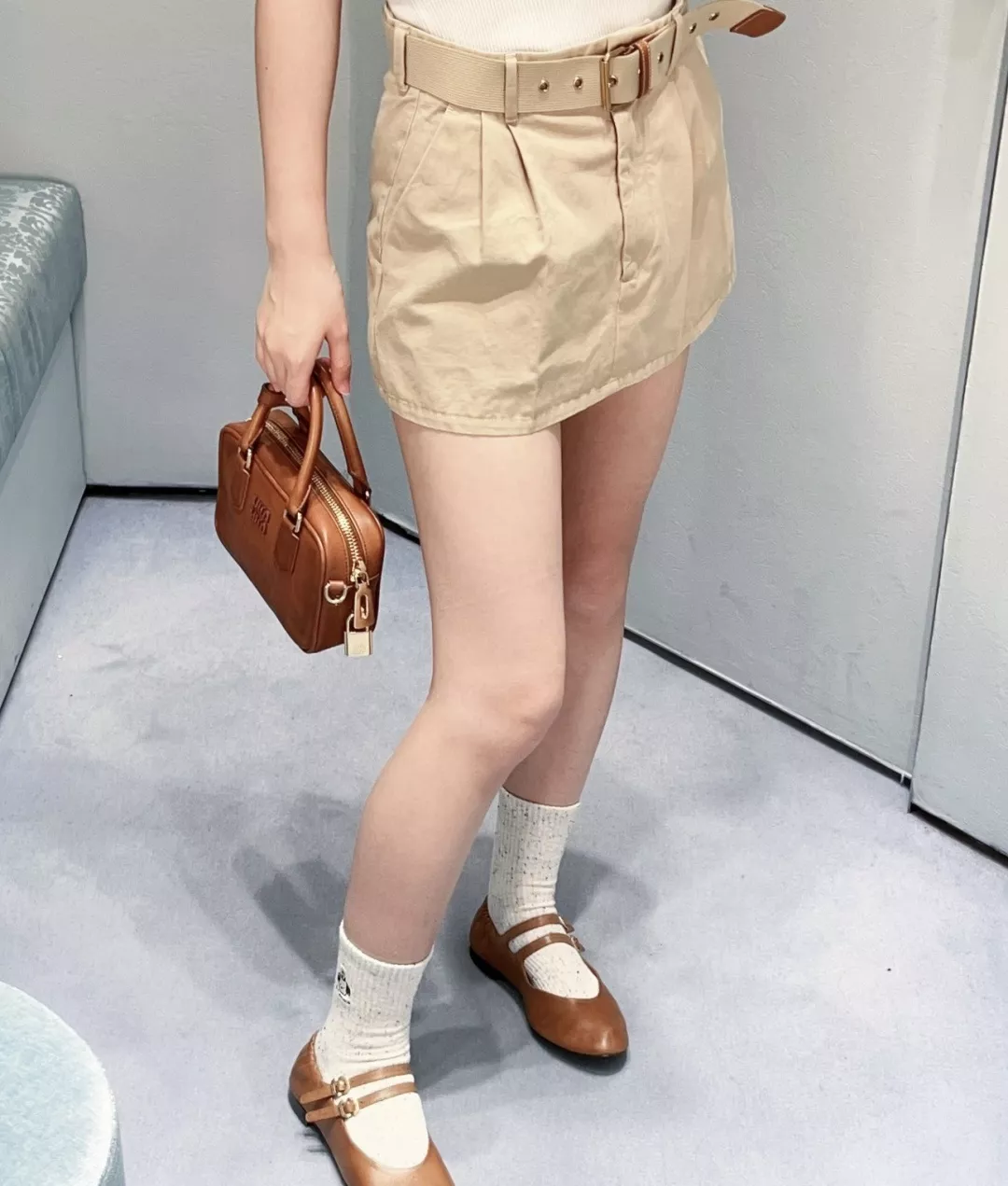 미우미우 플리츠 안전팬츠 벨트 미니 스커트 상세 이미지 12