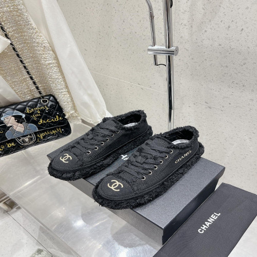 샤넬 태슬 자수 데님 플랫폼 로우탑 스니커즈