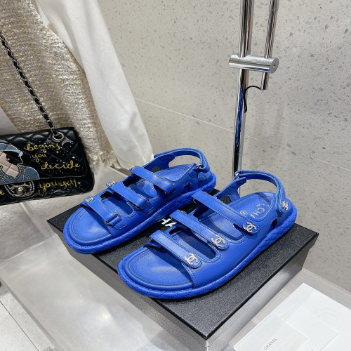 샤넬 퀼팅 벨크로 삼선 가죽 샌들