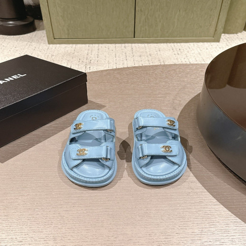 샤넬 더블 스트랩 램스킨 벨크로 샌들