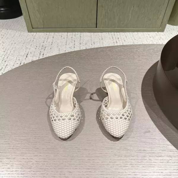 샤넬 우븐 펀칭 슬링백 힐 샌들
