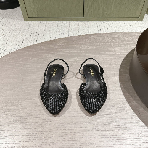 샤넬 위빙 펀칭 통기성 포인티드토 슬링백 샌들