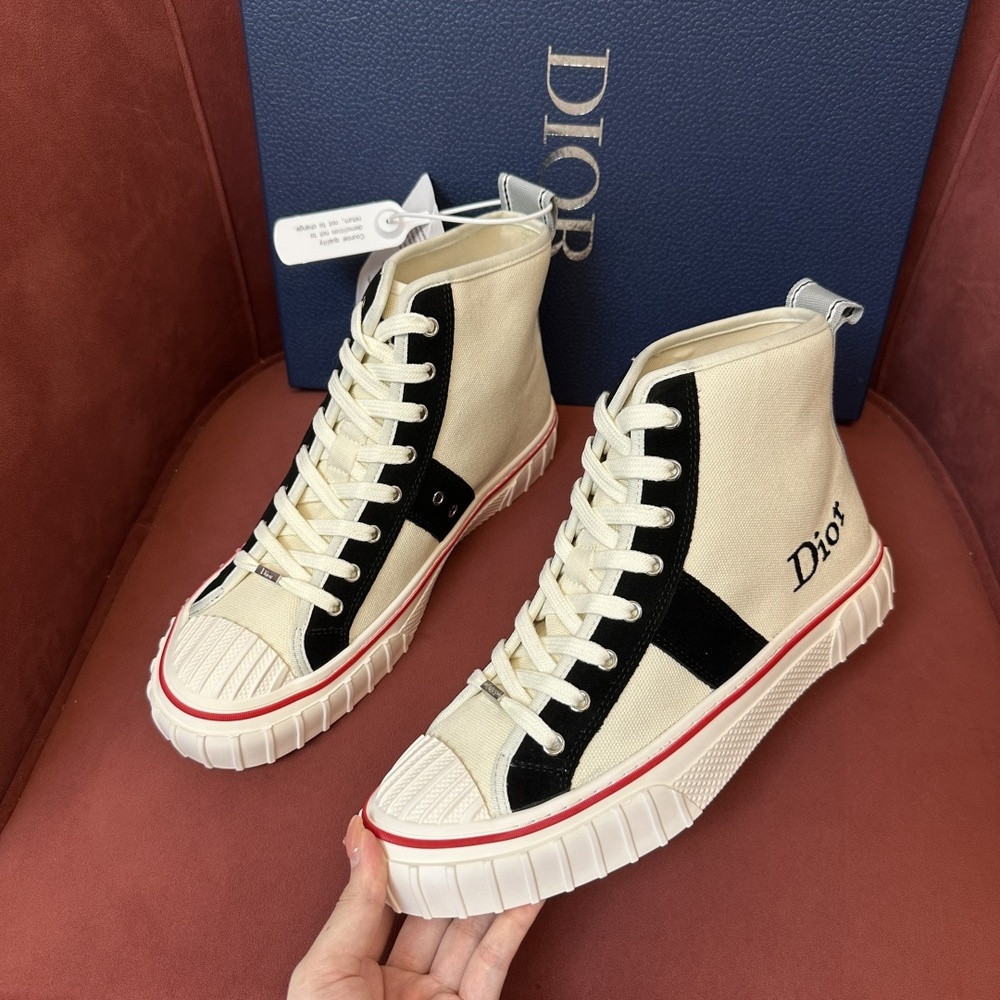 디올 자수 비즈 장식 메쉬 구조 하이탑 스니커즈
