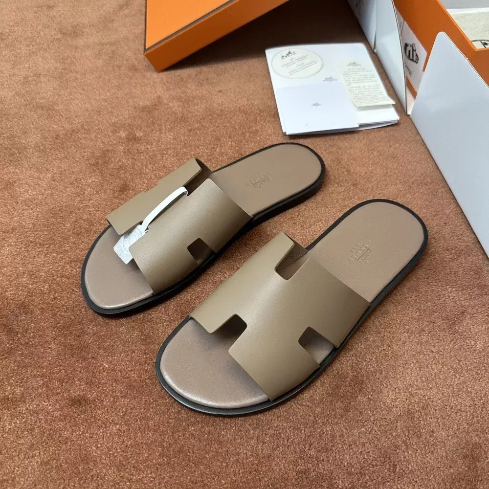 에르메스 에나멜 핸드메이드 가죽 아웃솔 남성 슬리퍼