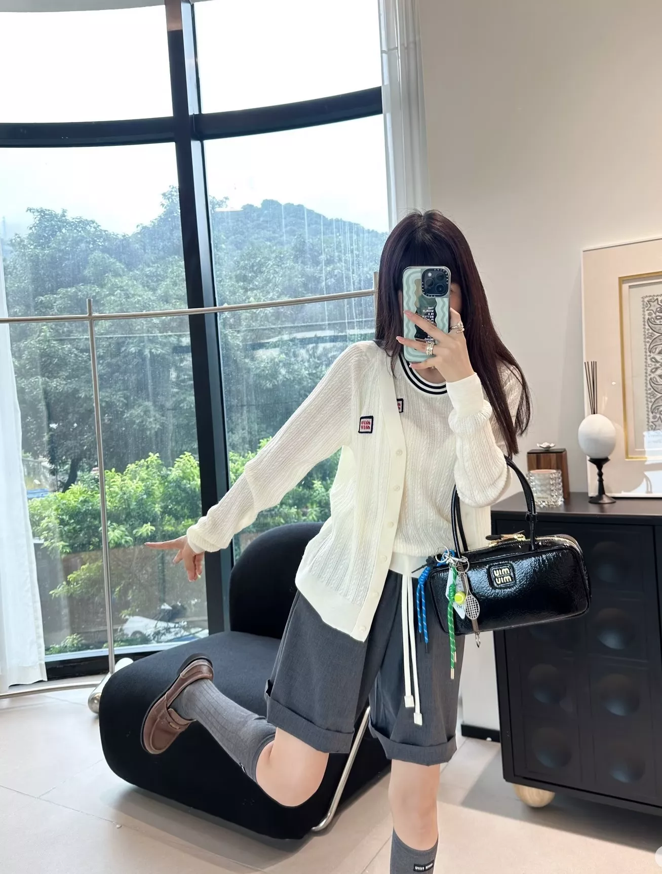 미우미우 메리노 울 브이넥 골지 니트 가디건 상세 이미지 69