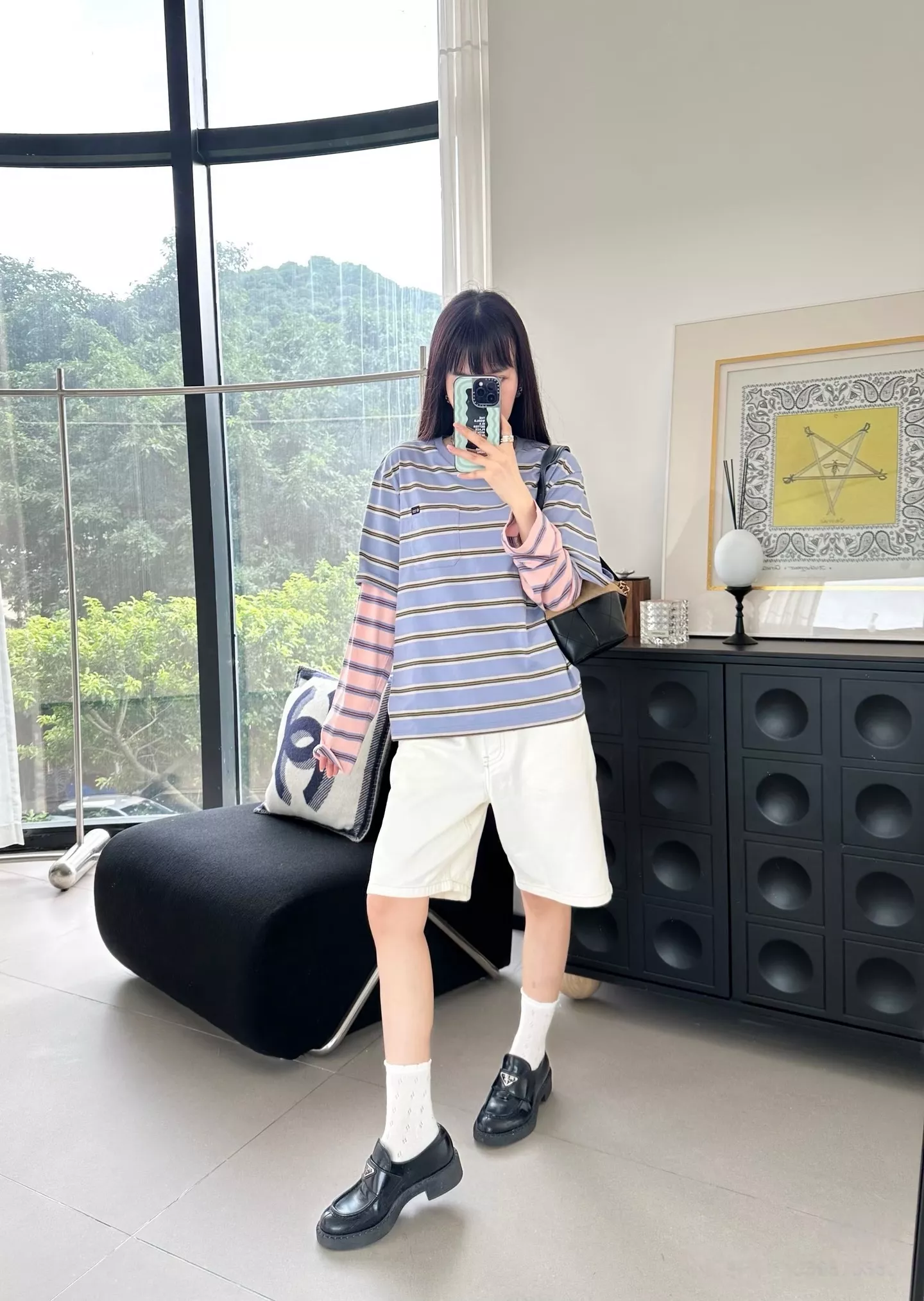 프라다 스트라이프 크루넥 반소매 티셔츠 상세 이미지 67