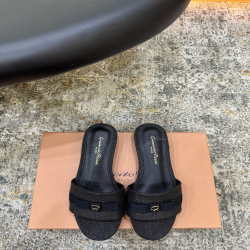 지안비토로시 리본 장식 우븐 소재 힐 슬리퍼