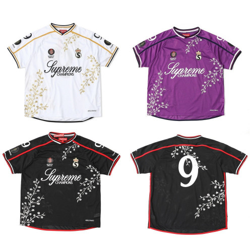 슈프림 플로럴 자수 프린트 메쉬 사커 저지 반소매 티셔츠