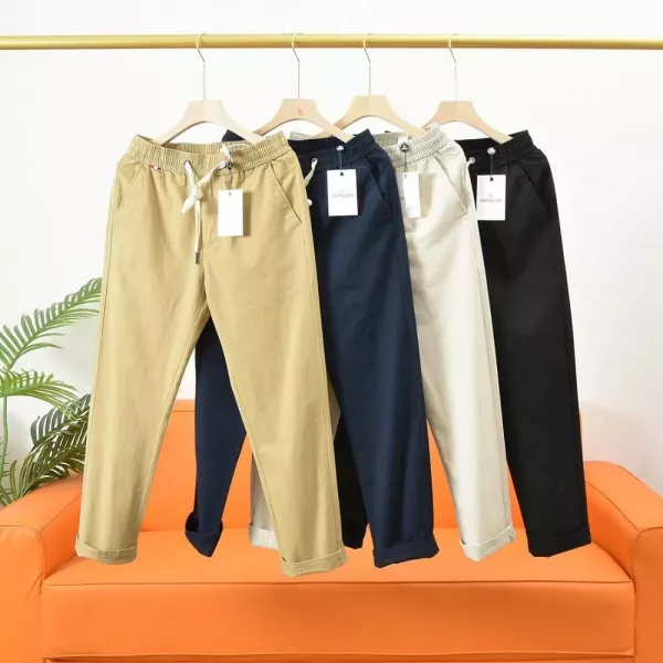 몽클레어 자수 로고 코튼 블렌드 슬림 스트레이트 팬츠