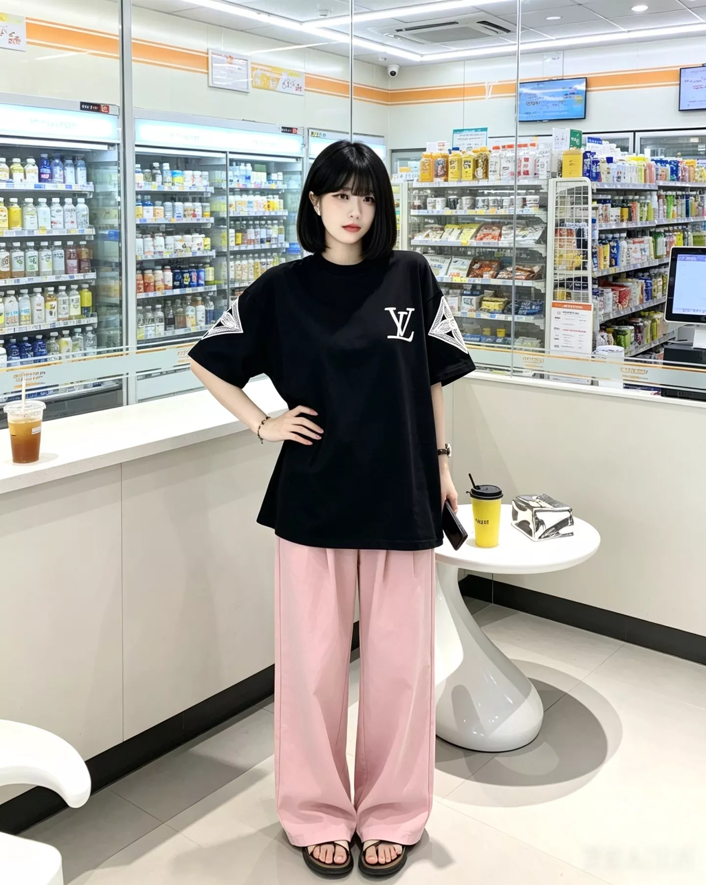 루이비통 클래식 레터 자수 플라워 반소매 티셔츠 상세 이미지 20