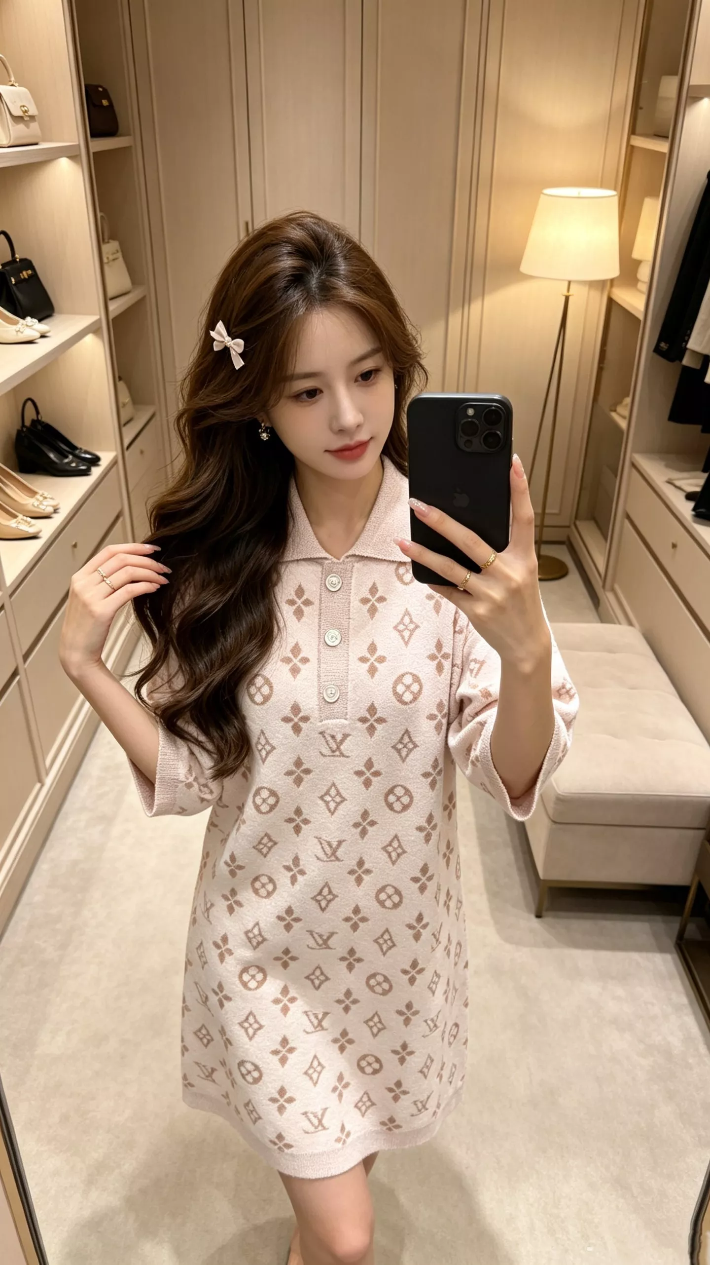 루이비통 로고 자카드 니트 카라 롱원피스 상세 이미지 9