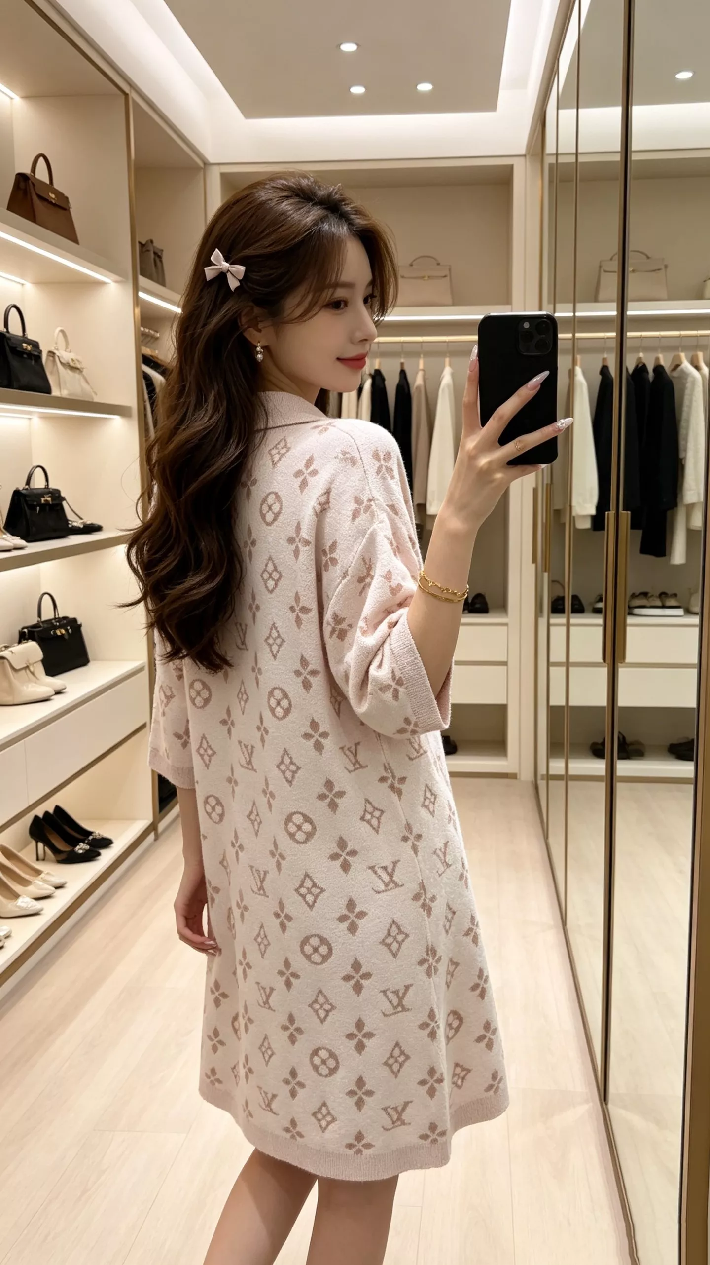 루이비통 로고 자카드 니트 카라 롱원피스 상세 이미지 11