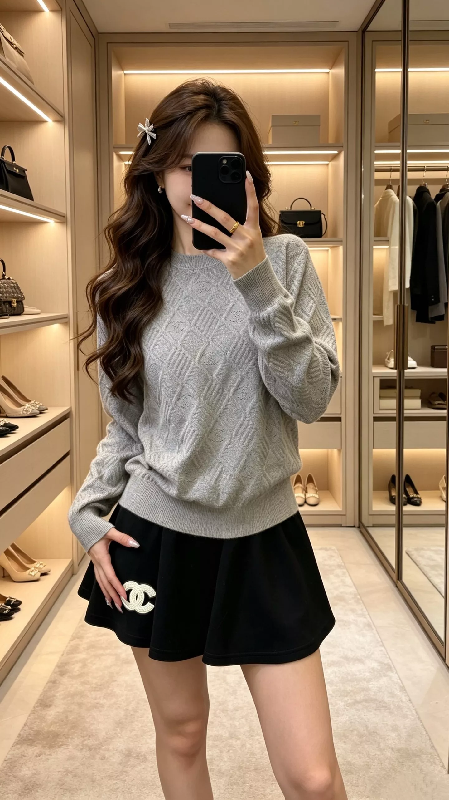 샤넬 다이아 퀼팅 더블C 로고 자카드 긴소매 니트 상세 이미지 9