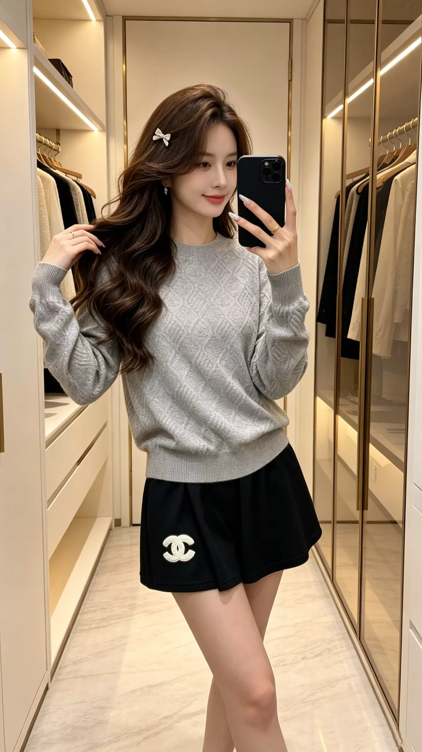 샤넬 다이아 퀼팅 더블C 로고 자카드 긴소매 니트 상세 이미지 8