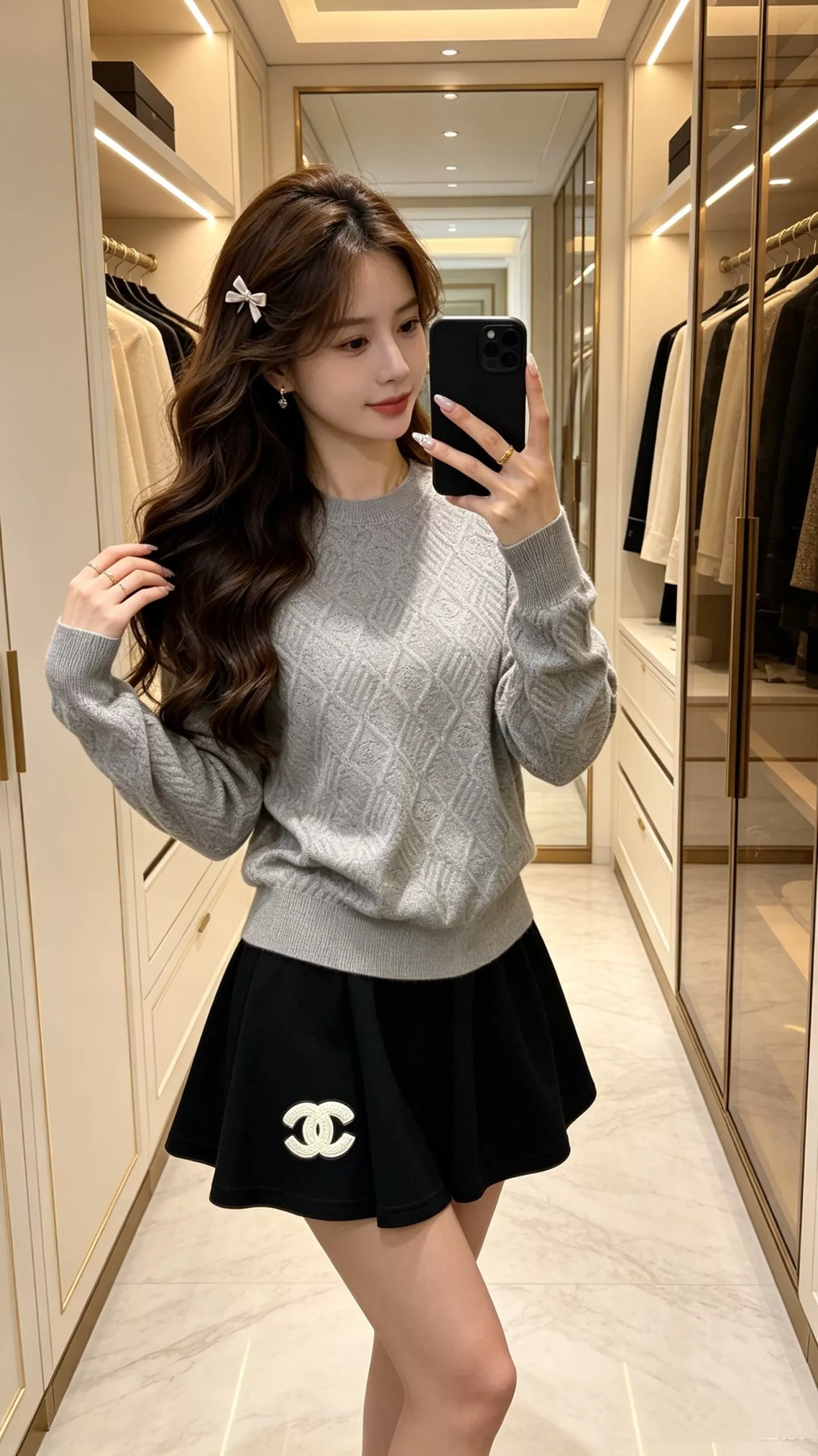 샤넬 다이아 퀼팅 더블C 로고 자카드 긴소매 니트 상세 이미지 10