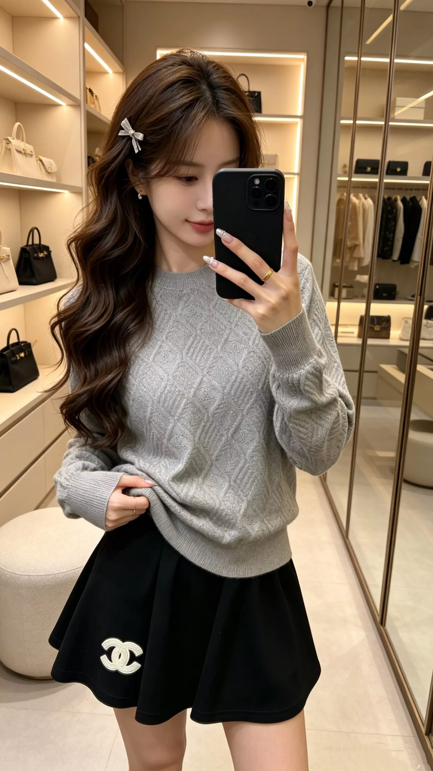 샤넬 다이아 퀼팅 더블C 로고 자카드 긴소매 니트 상세 이미지 11