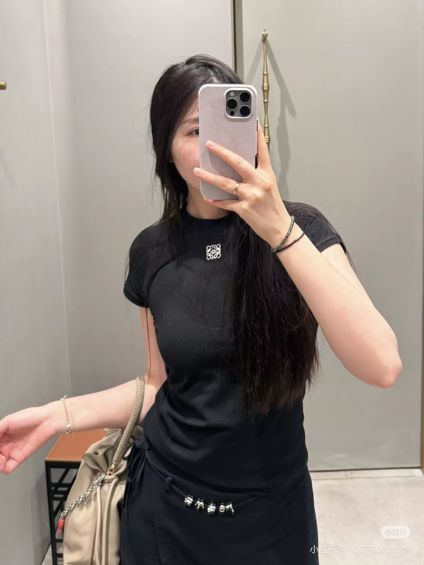 로에베 블랙 랩스타일 로고 장식 스커트 팬츠 상세 이미지 12